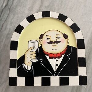 Chef checkered coaster set of 6 - new. Wood and cork